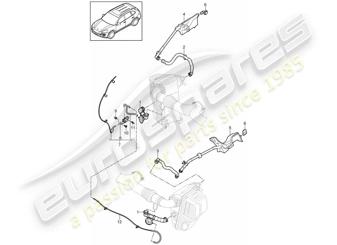 Porsche Cayenne E2 (2015) filtro dell'aria con collegamento Diagramma delle parti