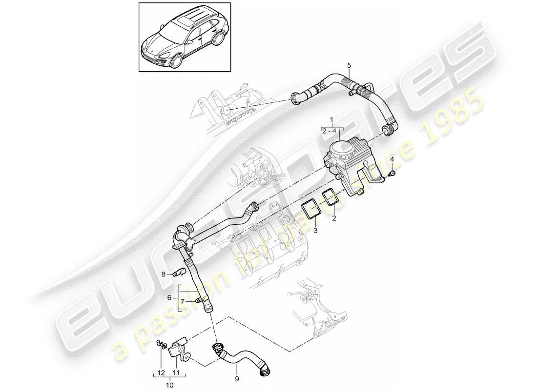 Porsche Cayenne E2 (2015) sfiato del carter Diagramma delle parti