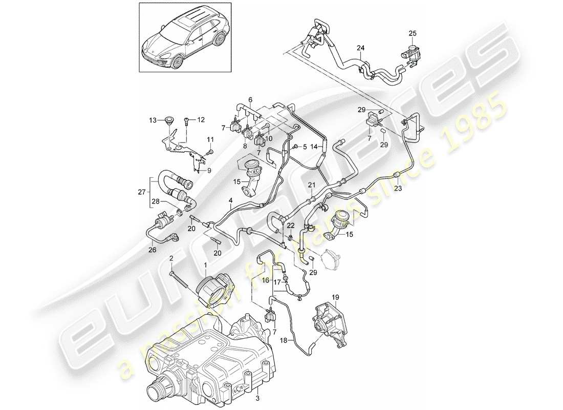 Porsche Cayenne E2 (2015) CORPO FARFALLATO Diagramma delle parti
