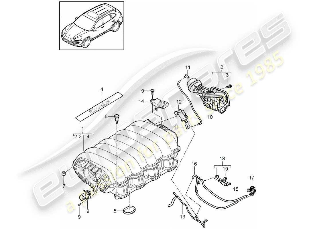 Porsche Cayenne E2 (2015) distributore dell'aria aspirata Diagramma delle parti