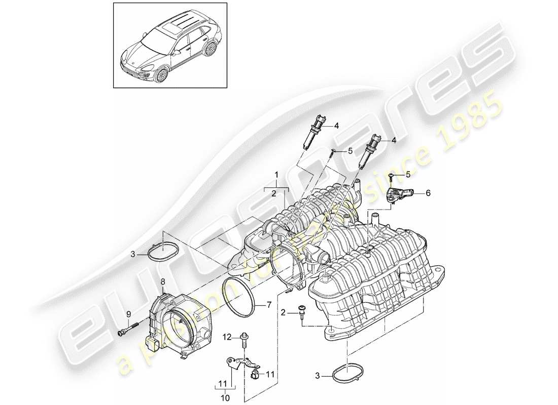 Porsche Cayenne E2 (2015) distributore dell'aria aspirata Diagramma delle parti