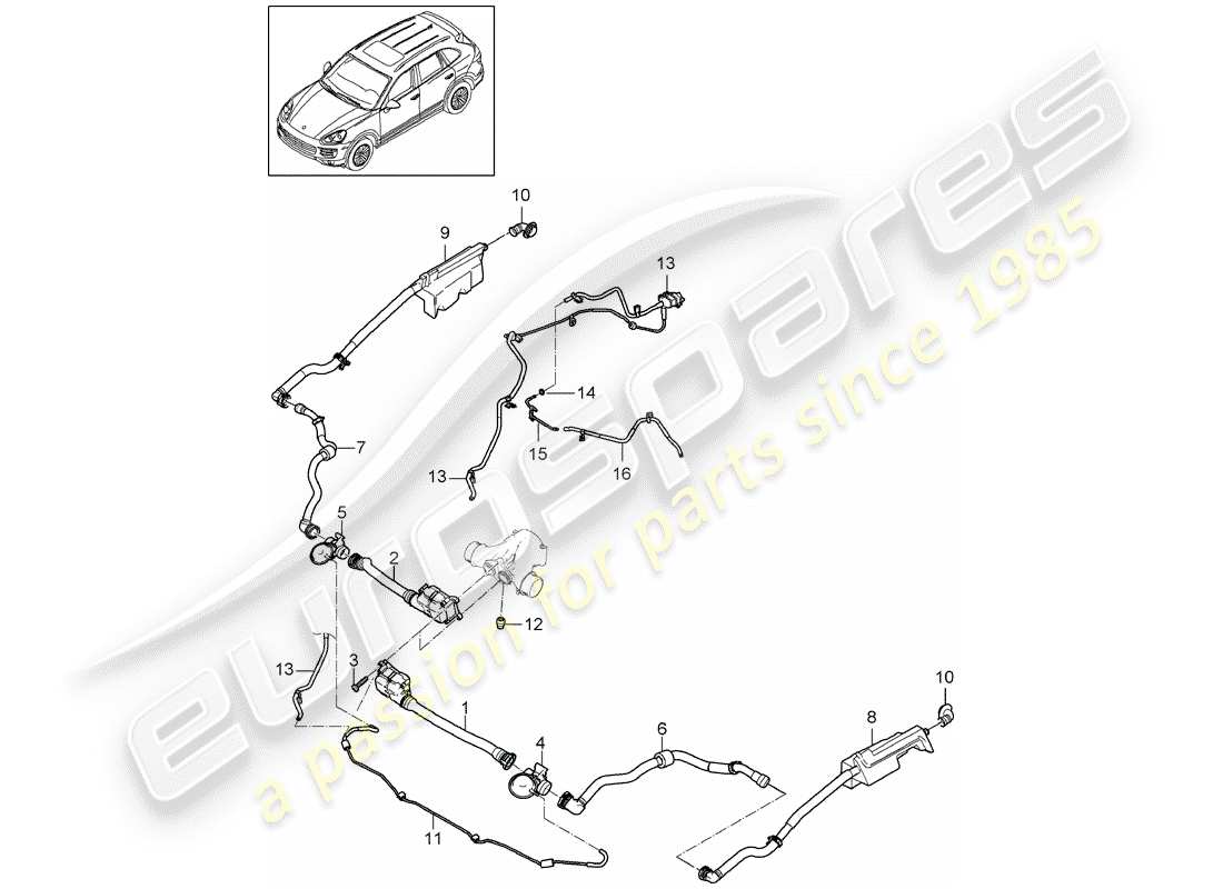 Porsche Cayenne E2 (2015) RAFFREDDATORE DELL'ARIA DI CARICA Diagramma delle parti