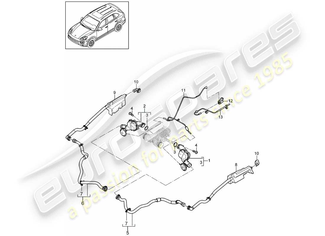 Porsche Cayenne E2 (2015) RAFFREDDATORE DELL'ARIA DI CARICA Diagramma delle parti