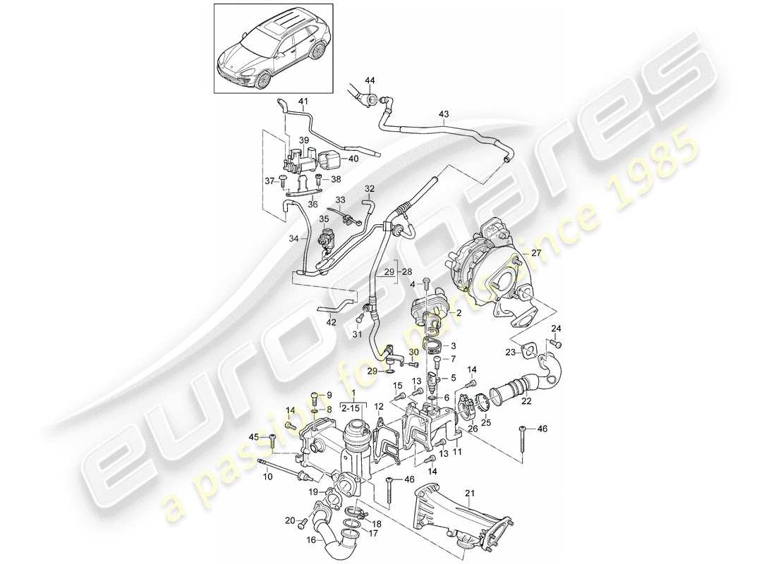Porsche Cayenne E2 (2015) ricircolo dei gas di scarico Diagramma delle parti