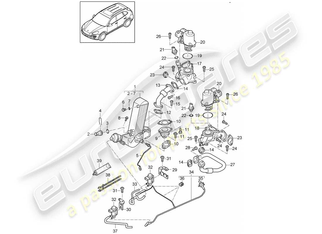 Porsche Cayenne E2 (2015) ricircolo dei gas di scarico Diagramma delle parti
