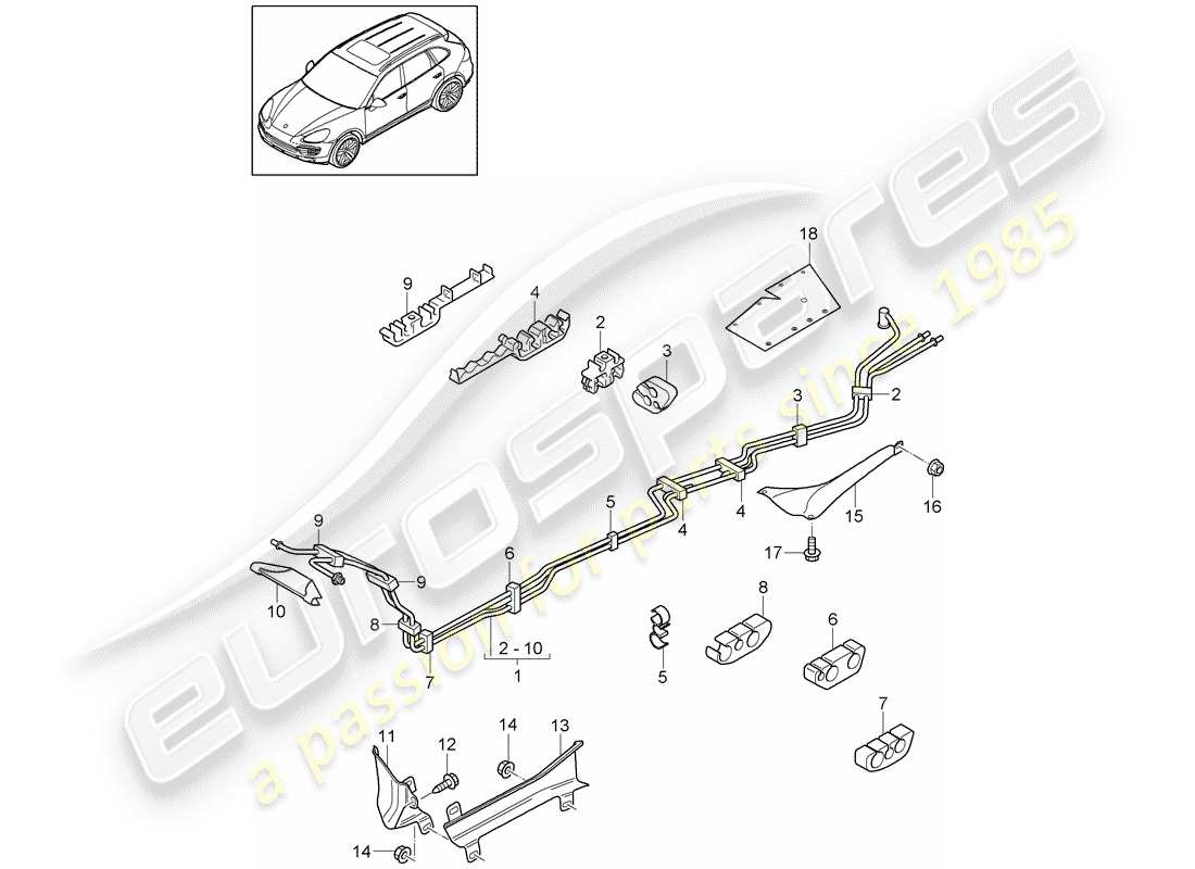 Porsche Cayenne E2 (2015) LINEA CARBURANTE Diagramma delle parti