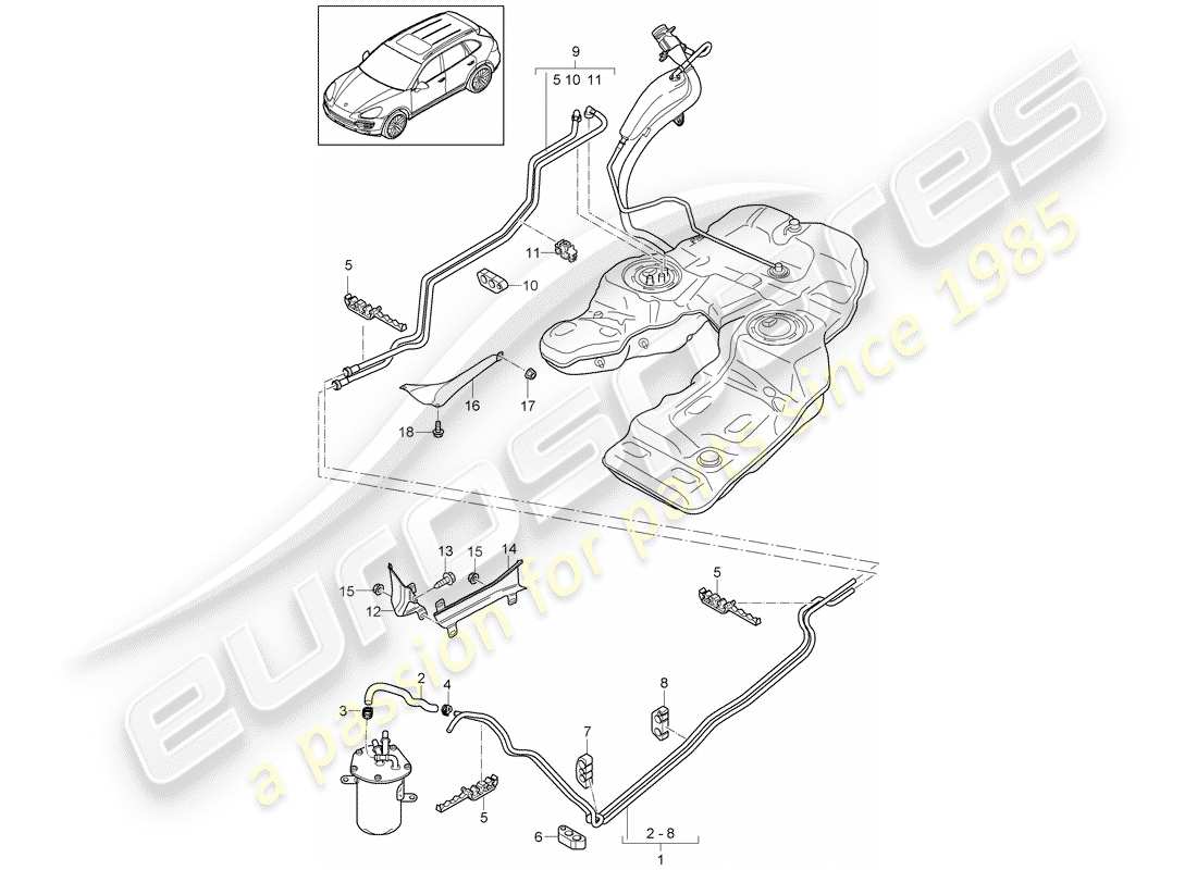 Porsche Cayenne E2 (2015) Sistema di alimentazione carburante Diagramma delle parti