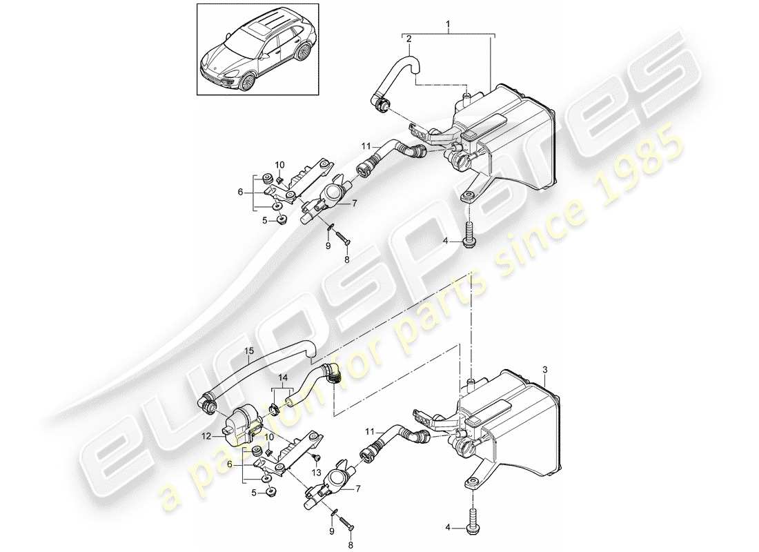 Porsche Cayenne E2 (2015) contenitore per emissioni evaporative Diagramma delle parti