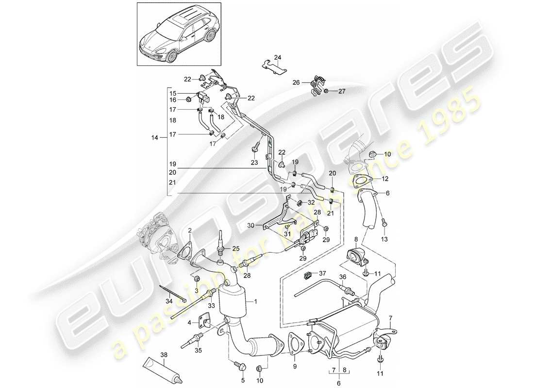 Porsche Cayenne E2 (2015) Impianto di scarico Diagramma delle parti
