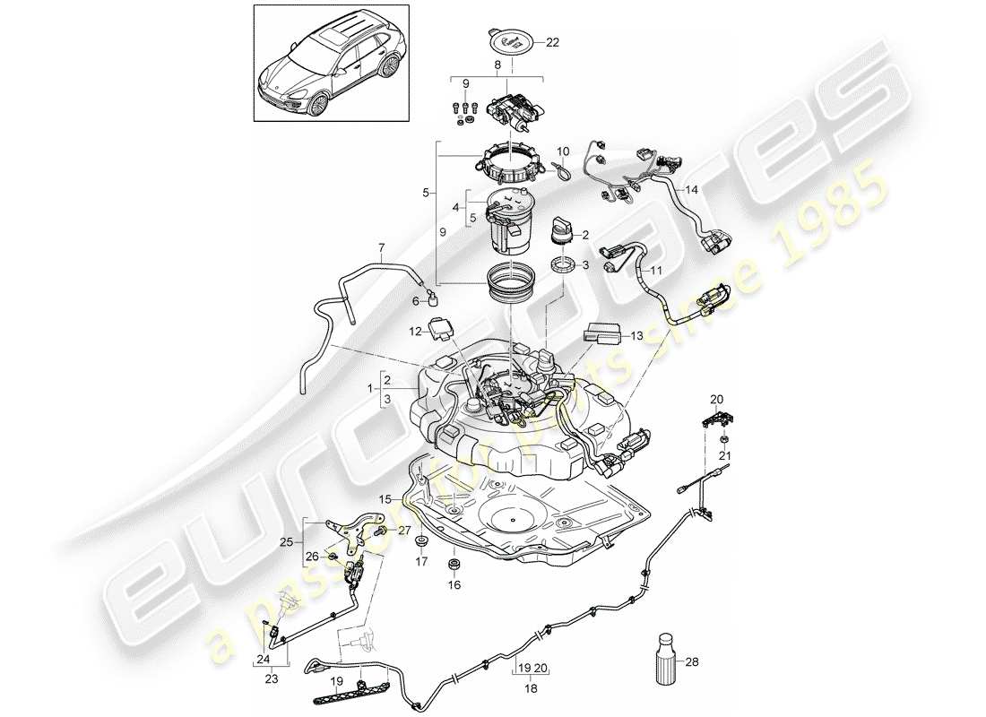 Porsche Cayenne E2 (2015) ex. sistema di controllo delle emissioni Diagramma delle parti
