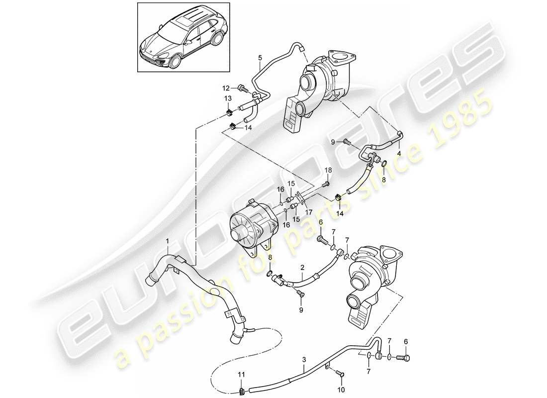 Porsche Cayenne E2 (2015) TURBOCOMPRESSORE GAS DI SCARICO Diagramma delle parti