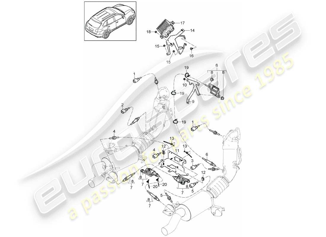 Porsche Cayenne E2 (2015) Impianto di scarico Diagramma delle parti