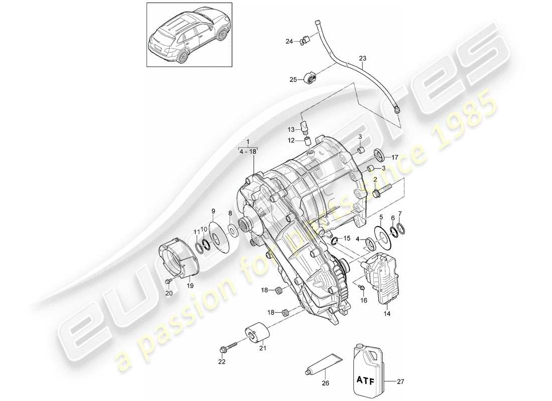 Porsche Cayenne E2 (2015) scatola di trasferimento Diagramma delle parti