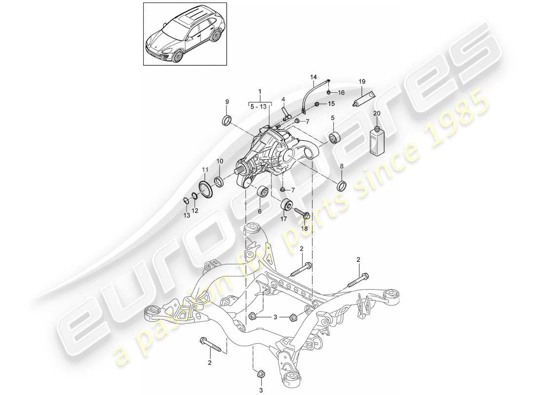 Porsche Cayenne E2 (2015) differenziale dell'asse posteriore Diagramma delle parti