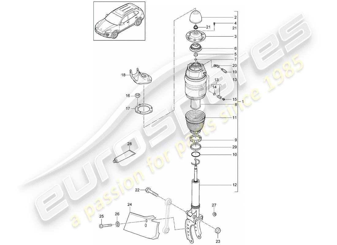 Porsche Cayenne E2 (2015) molla pneumatica Diagramma delle parti
