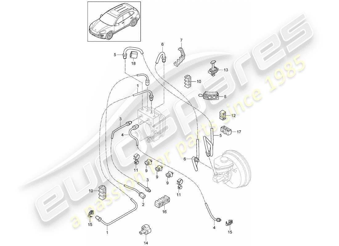Porsche Cayenne E2 (2015) Linee dei freni Diagramma delle parti