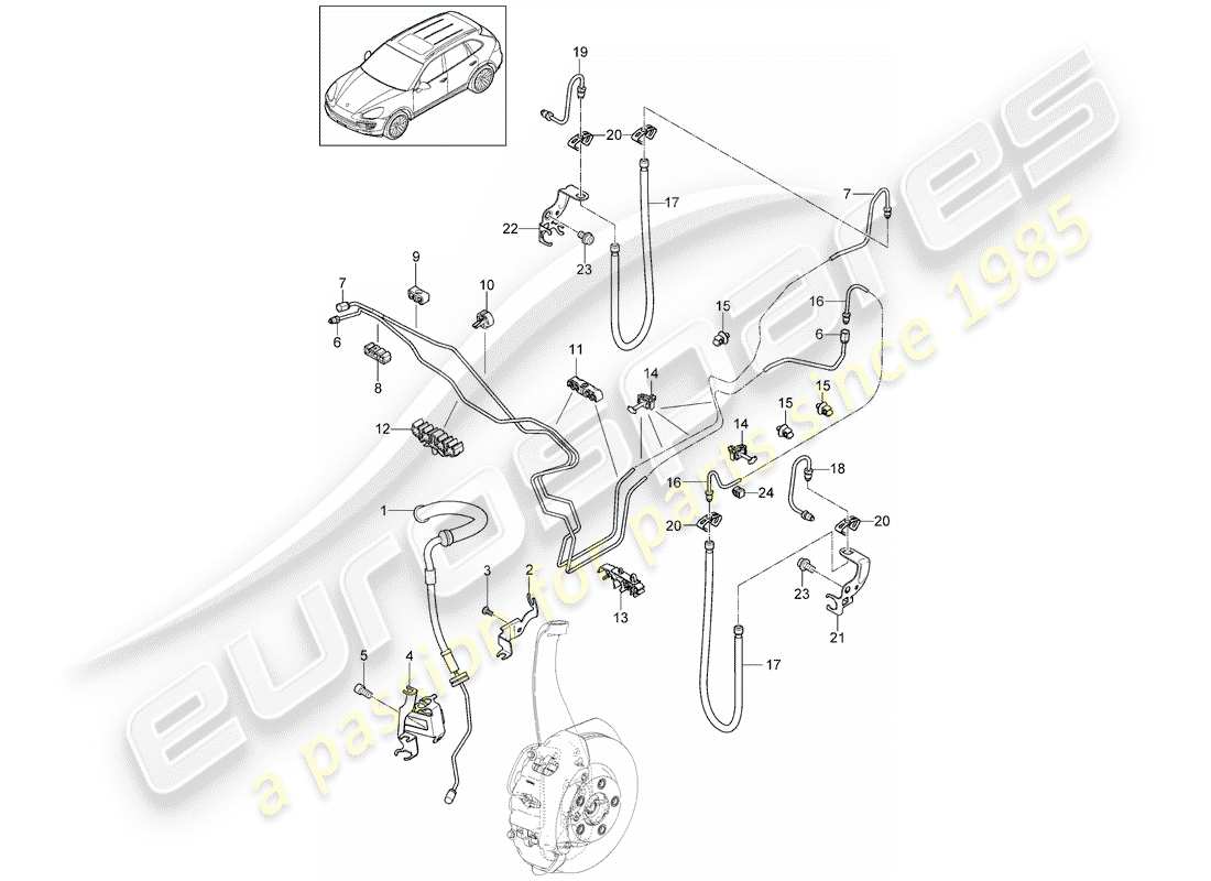 Porsche Cayenne E2 (2015) LINEA FRENO Diagramma delle parti
