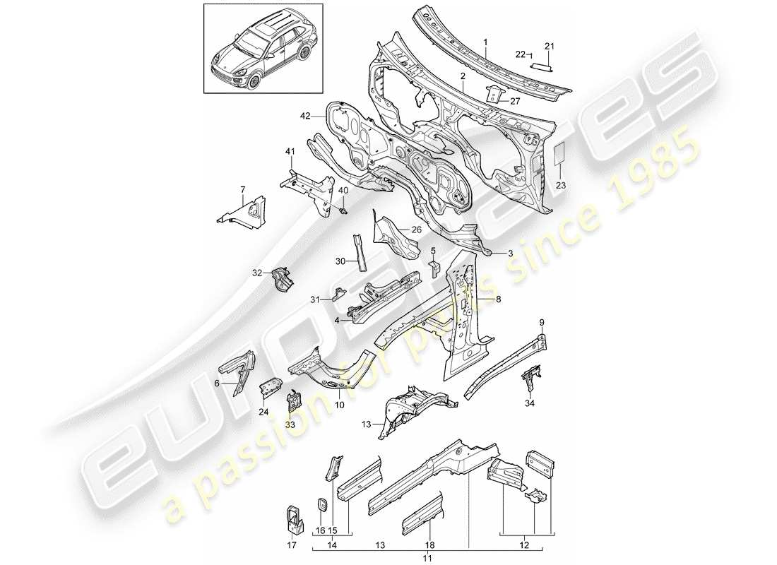 Porsche Cayenne E2 (2015) fine frontale Diagramma delle parti
