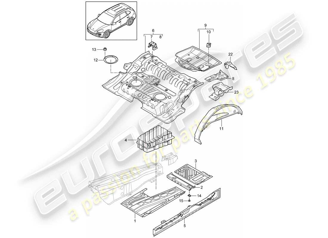 Porsche Cayenne E2 (2015) PIASTRE DA PAVIMENTO Diagramma delle parti