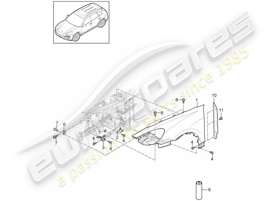 Porsche Cayenne E2 (2015) PARAFANGO Diagramma delle parti