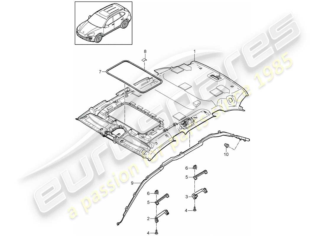 Porsche Cayenne E2 (2015) pannello di rivestimento del tetto Diagramma delle parti
