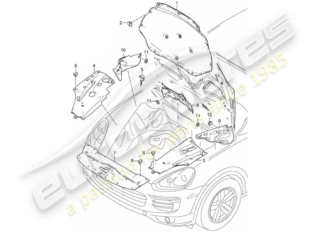 Porsche Cayenne E2 (2015) assorbitore acustico Diagramma delle parti