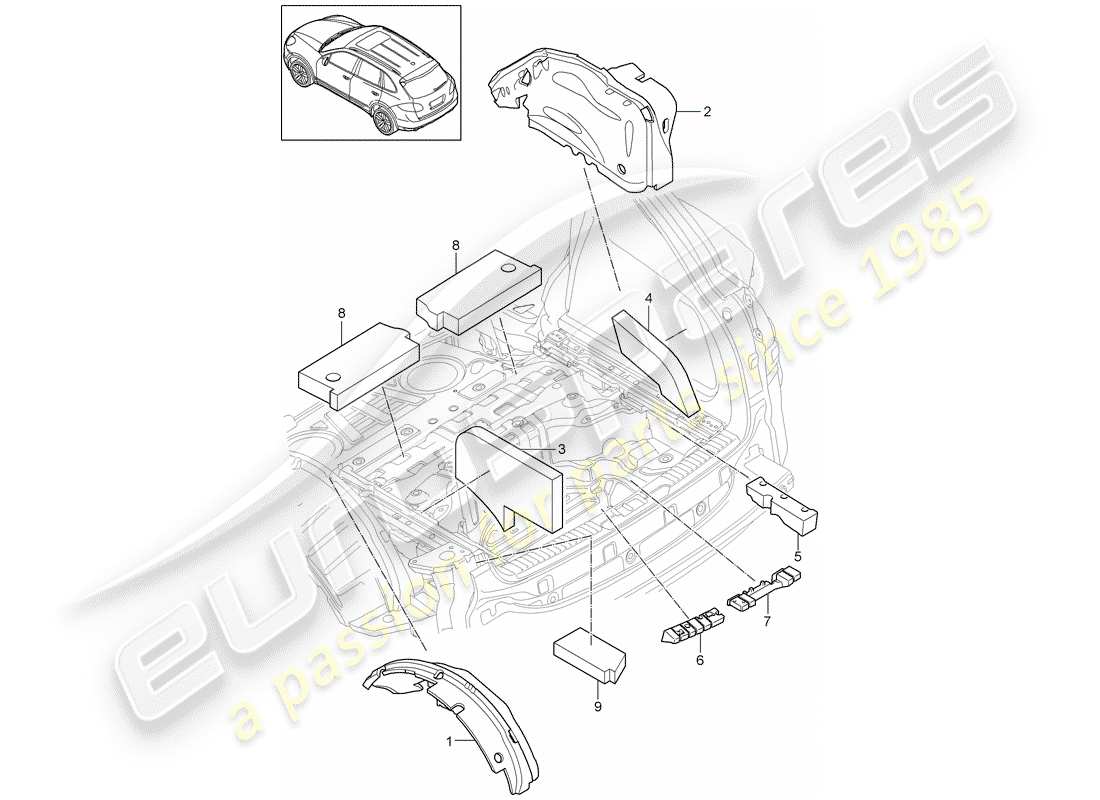 Porsche Cayenne E2 (2015) assorbitore acustico Diagramma delle parti