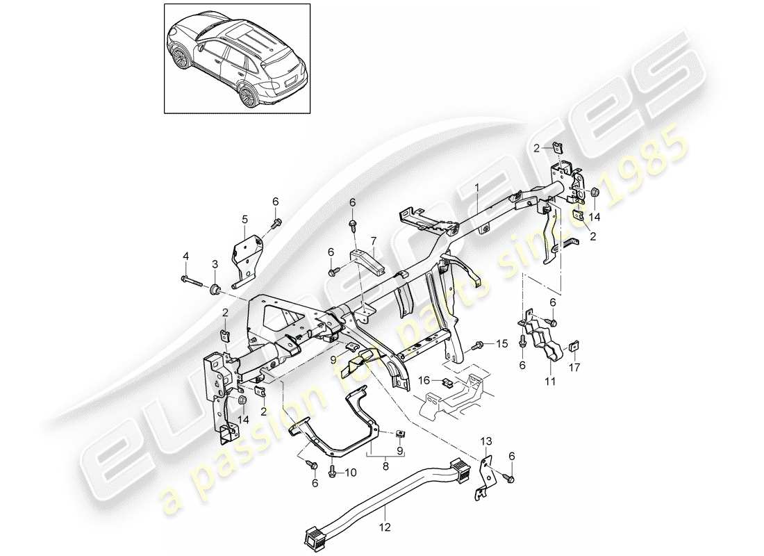 Porsche Cayenne E2 (2015) telaio di contenimento Diagramma delle parti