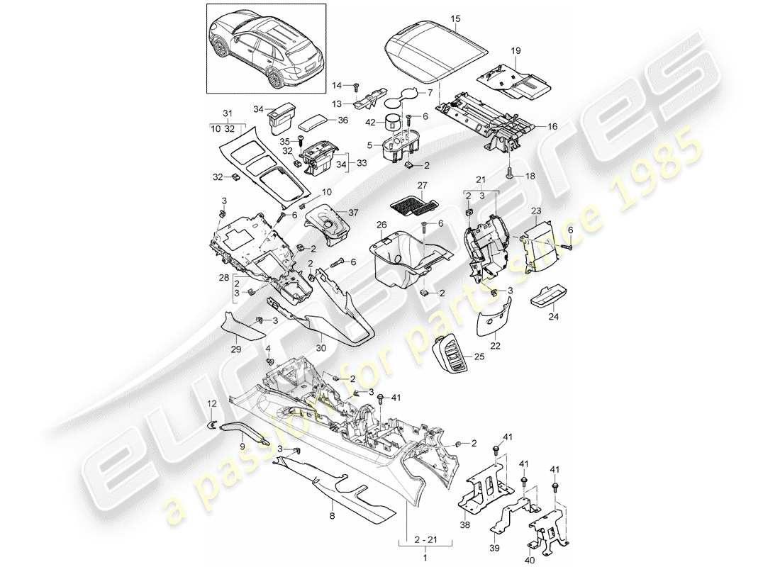 Porsche Cayenne E2 (2015) CONSOLE CENTRALE Diagramma delle parti