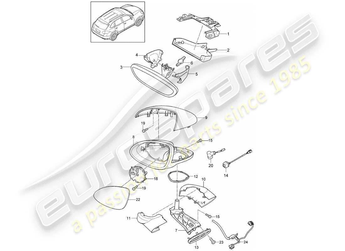 Porsche Cayenne E2 (2015) specchietto retrovisore interno Diagramma delle parti