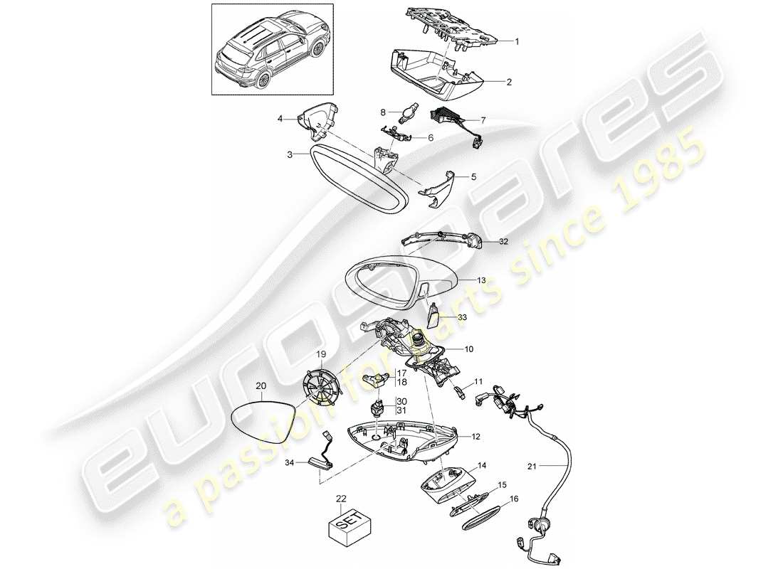 Porsche Cayenne E2 (2015) specchietto retrovisore Diagramma delle parti