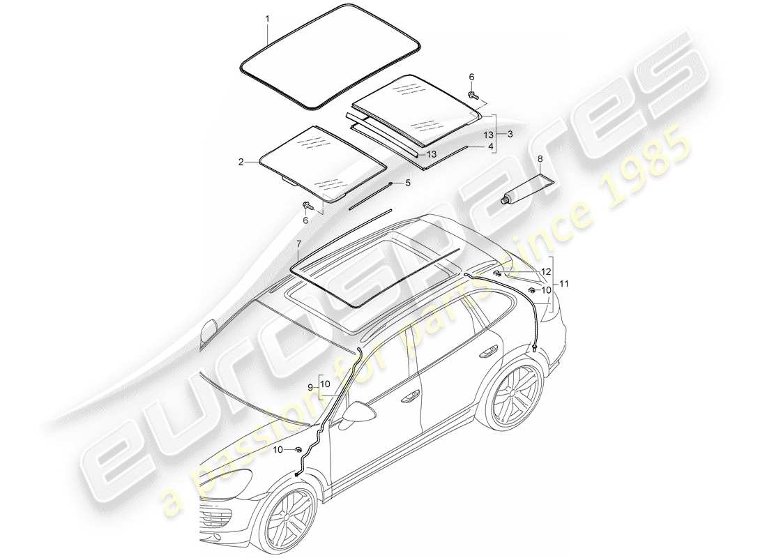 Porsche Cayenne E2 (2015) tetto di vetro Diagramma delle parti