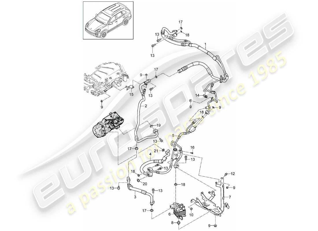 Porsche Cayenne E2 (2015) circuito frigorifero Diagramma delle parti