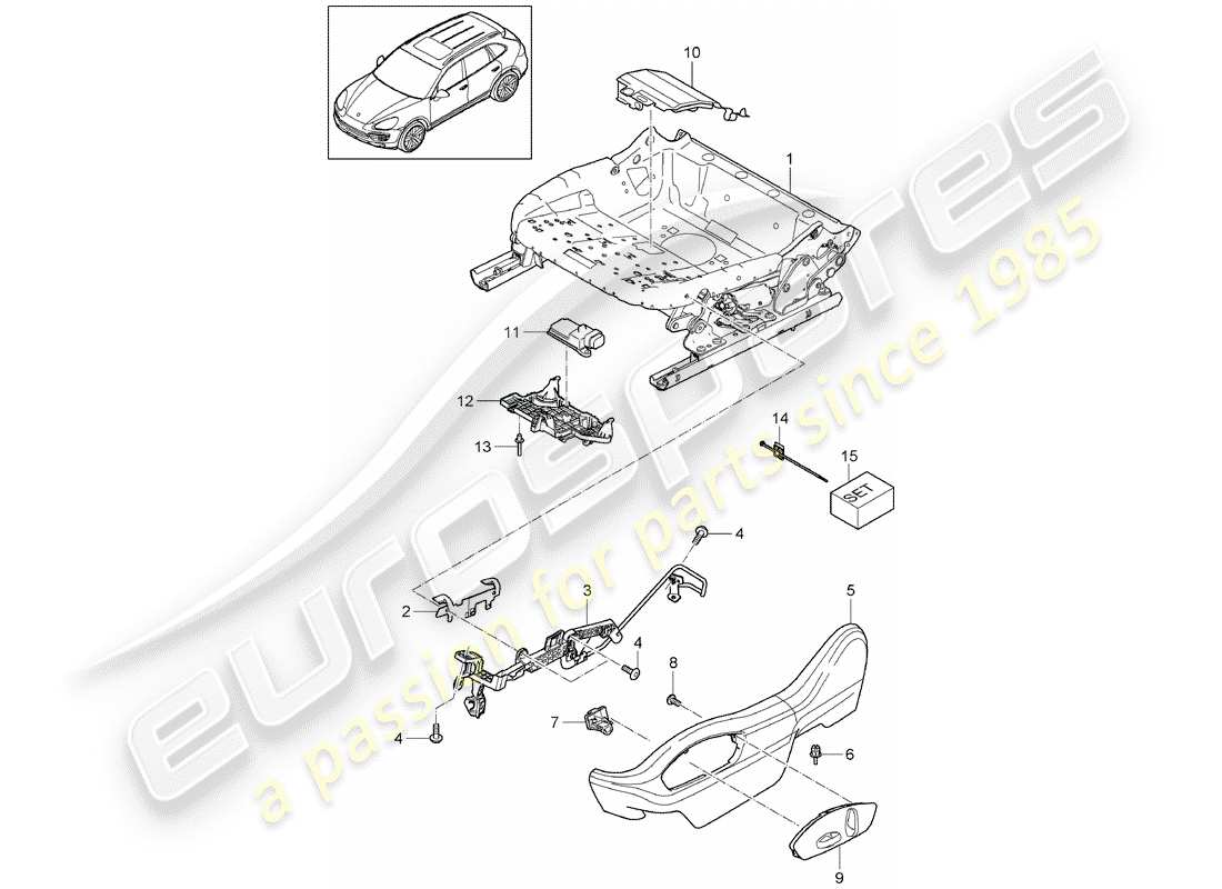 Porsche Cayenne E2 (2015) telaio del sedile Diagramma delle parti