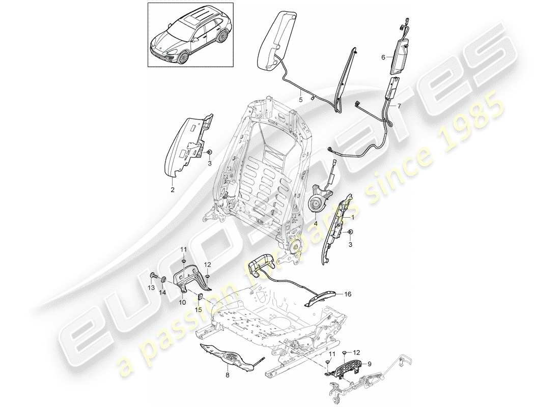 Porsche Cayenne E2 (2015) regolazione della larghezza del sedile Diagramma delle parti