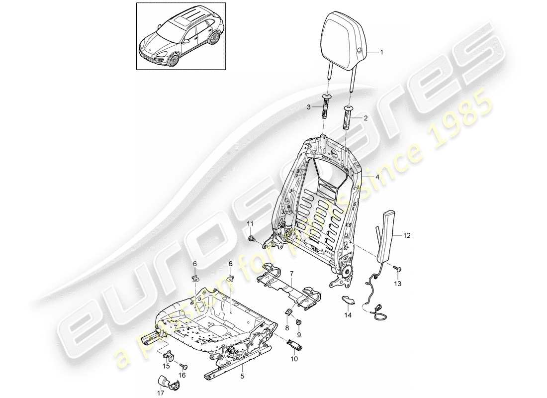 Porsche Cayenne E2 (2015) telaio - schienale Diagramma delle parti