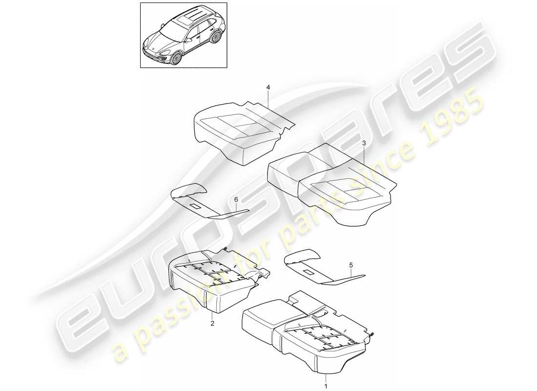 Porsche Cayenne E2 (2015) cuscino del sedile Diagramma delle parti