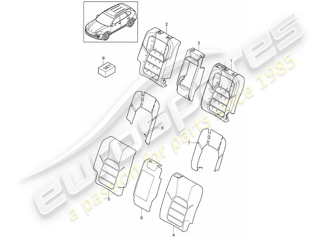 Porsche Cayenne E2 (2015) schienale del sedile posteriore Diagramma delle parti
