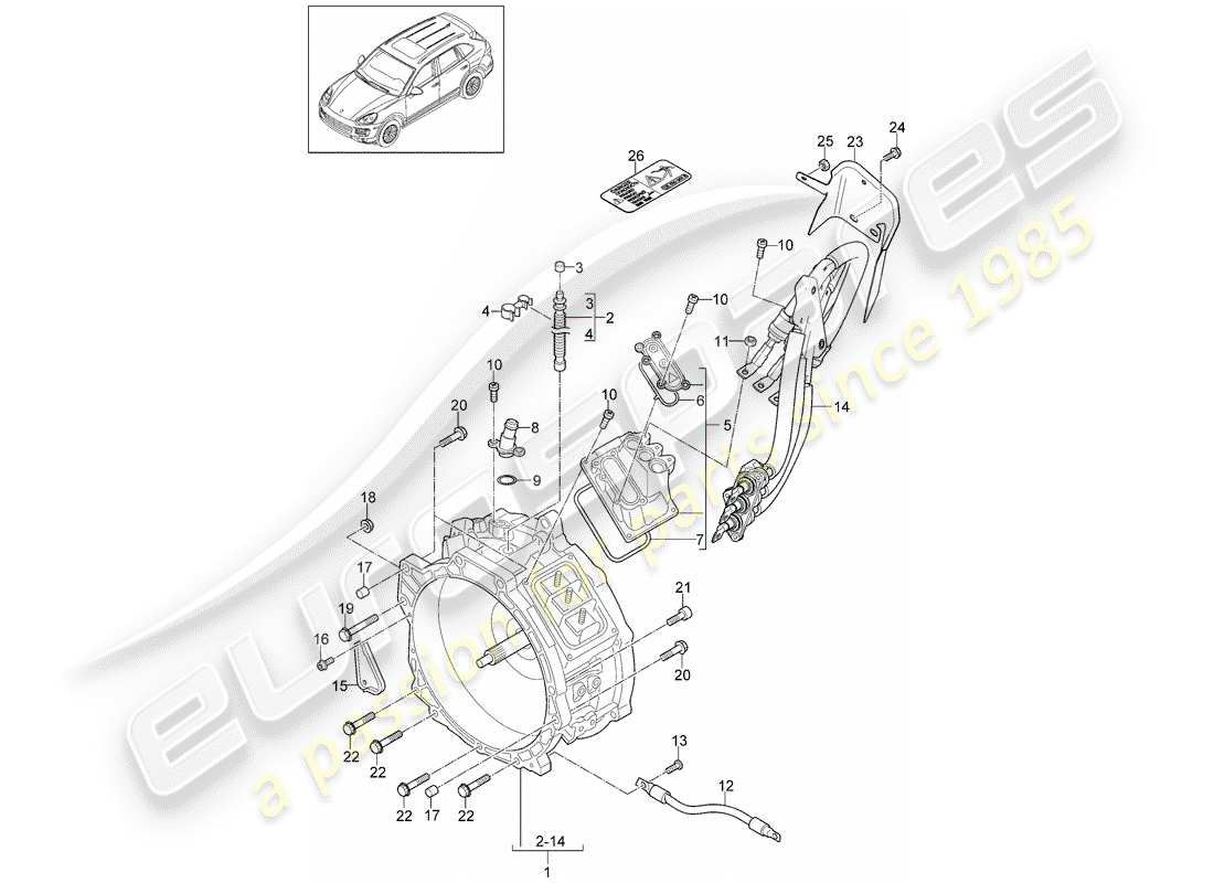 Porsche Cayenne E2 (2015) motore di trazione per elett. guidare Diagramma delle parti