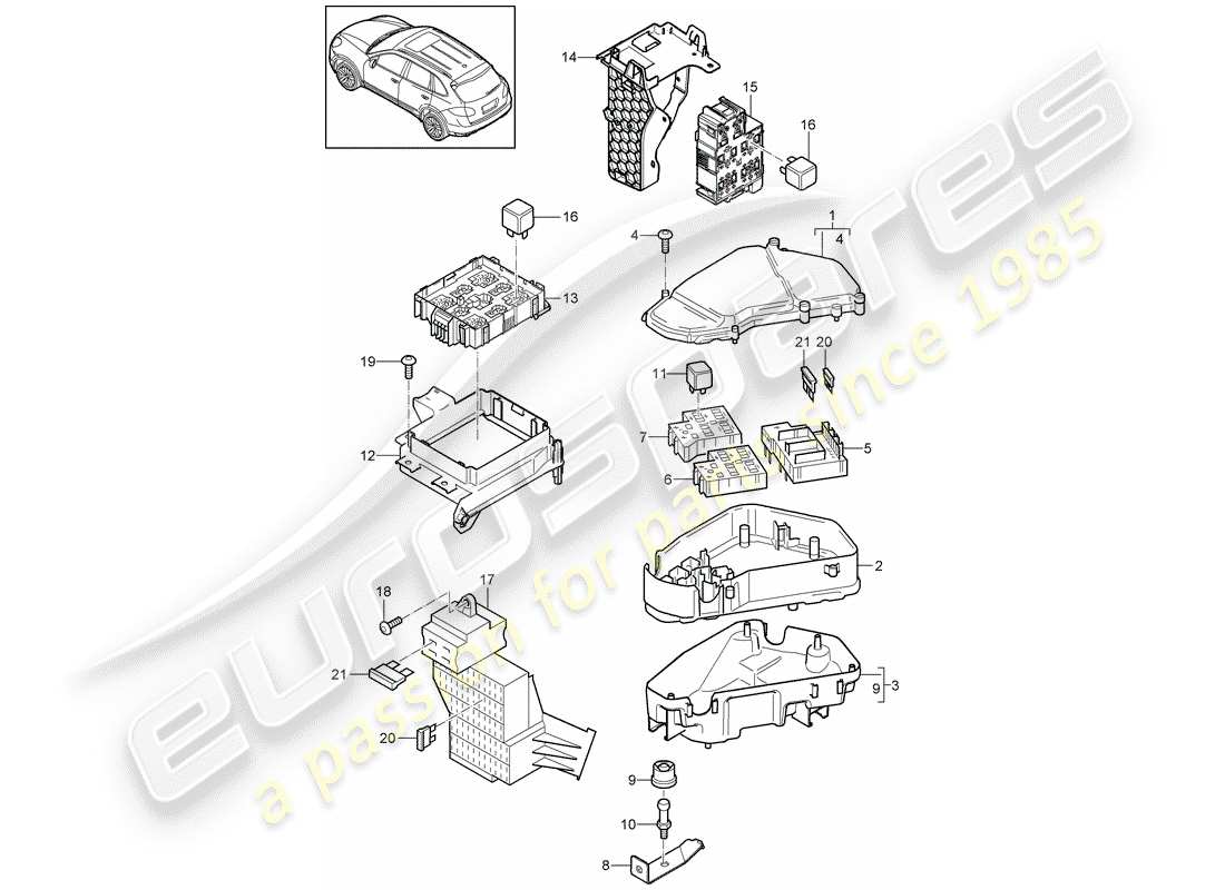 Porsche Cayenne E2 (2015) scatola dei fusibili/piastra relè Diagramma delle parti