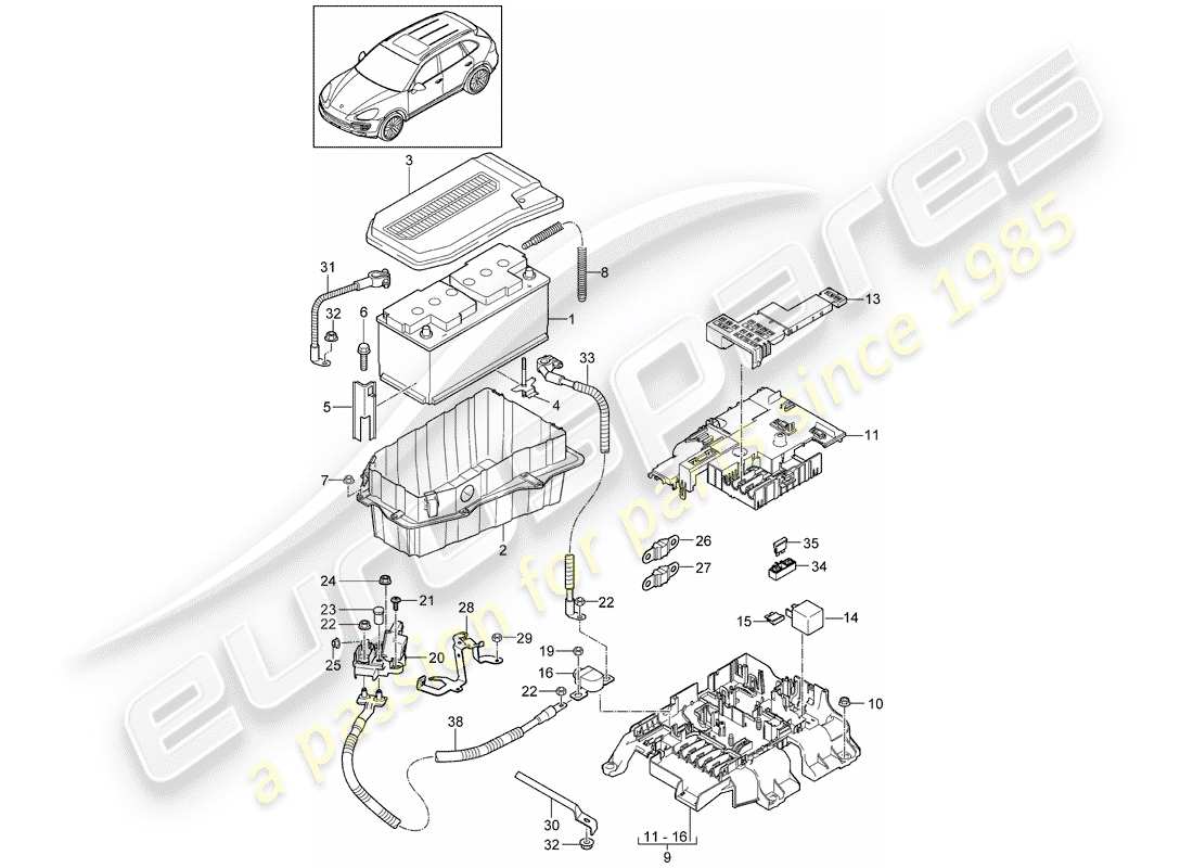 Porsche Cayenne E2 (2015) BATTERIA Diagramma delle parti