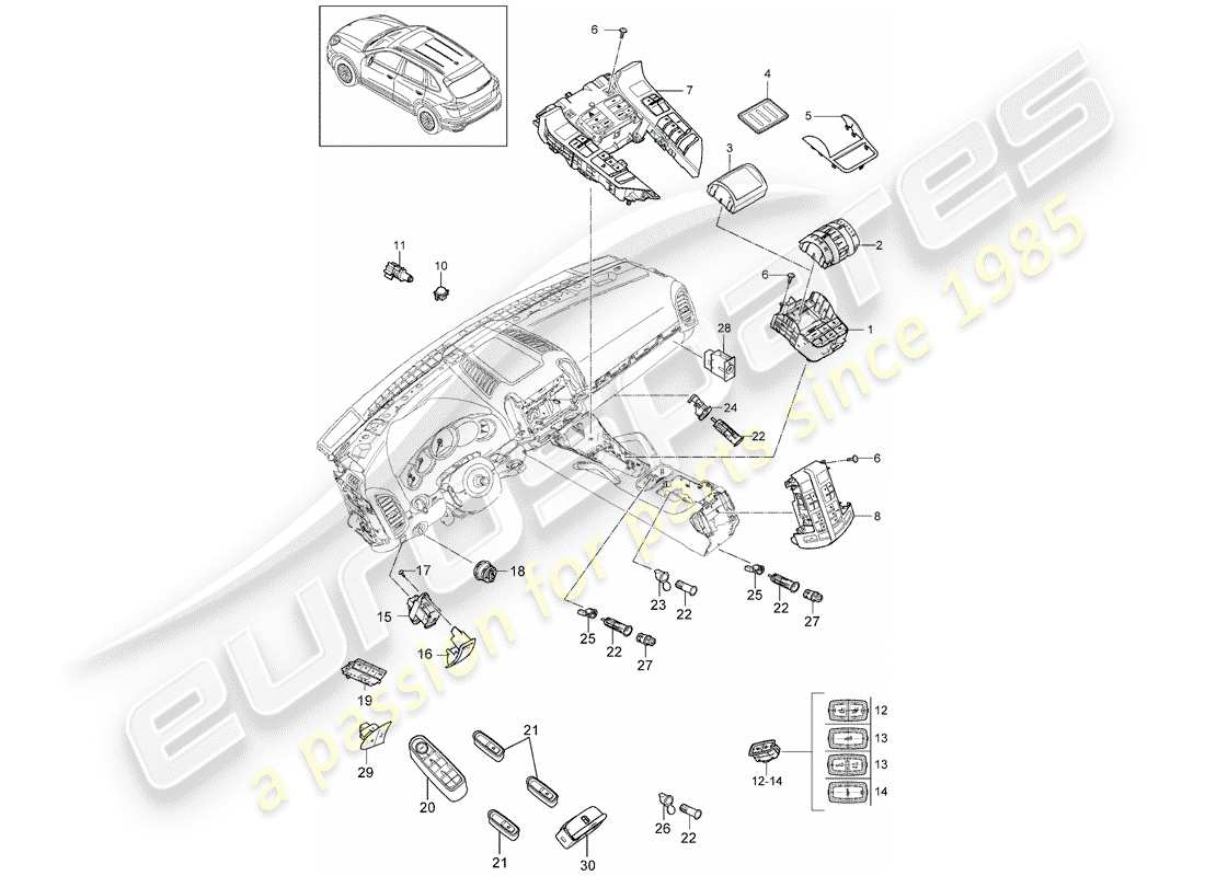 Porsche Cayenne E2 (2015) INTERRUTTORE Diagramma delle parti