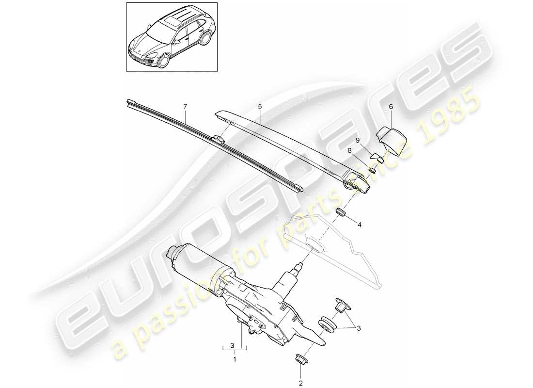 Porsche Cayenne E2 (2015) TERGICRISTALLO POSTERIORE Diagramma delle parti