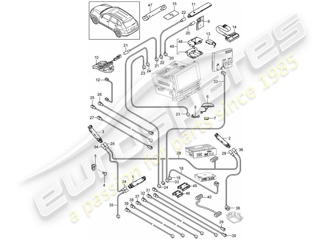 Porsche Cayenne E2 (2015) amplificatore d'antenna Diagramma delle parti