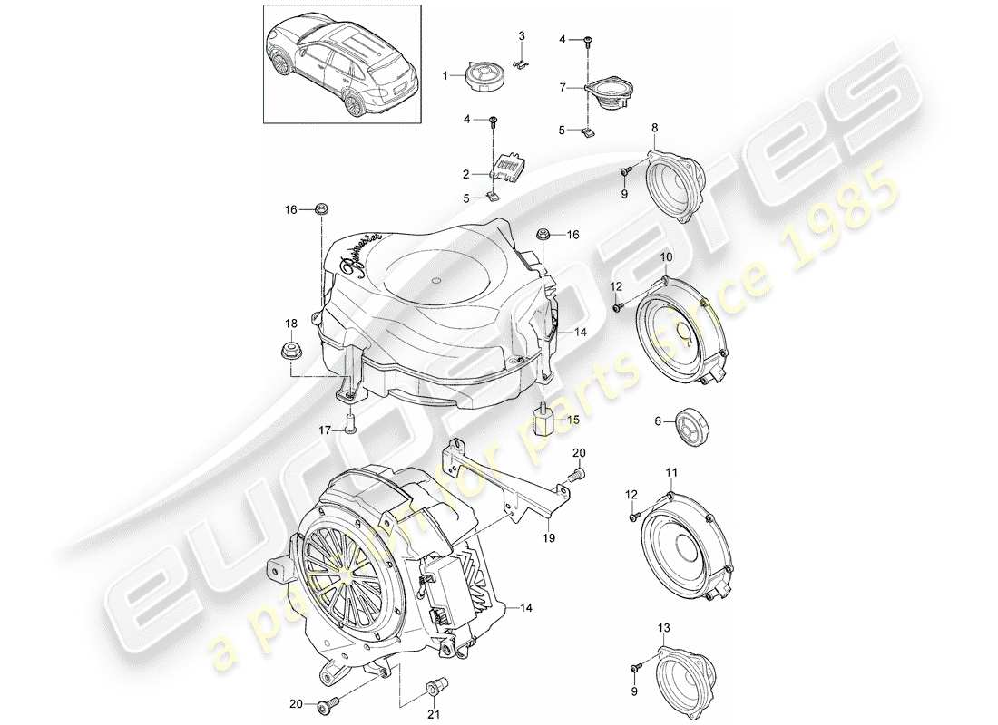 Porsche Cayenne E2 (2015) ALTOPARLANTE Diagramma delle parti
