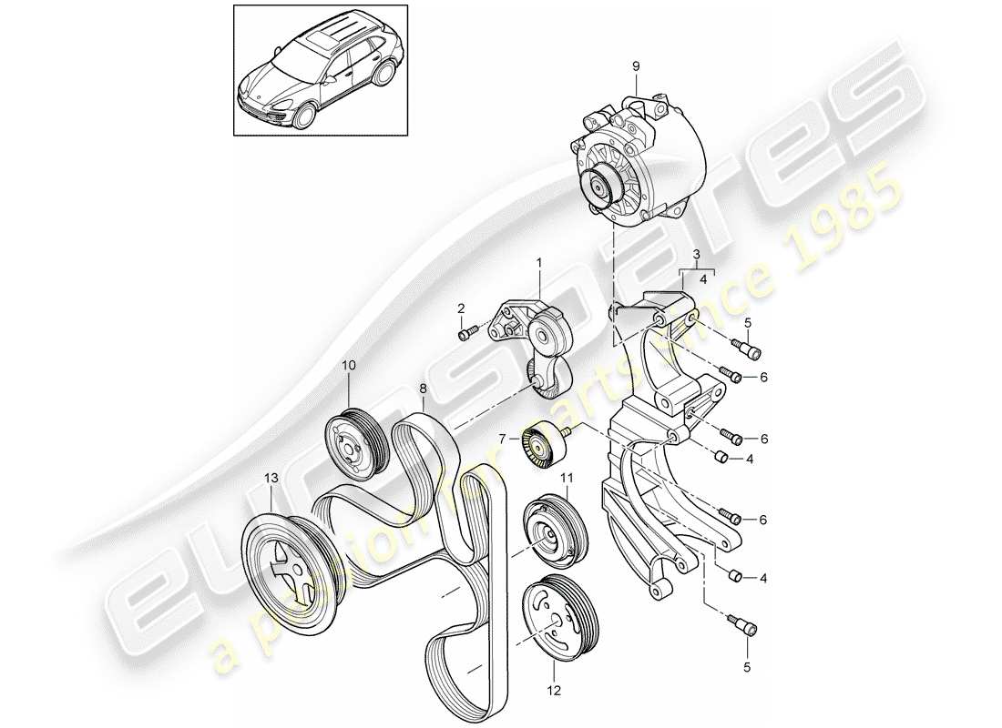Porsche Cayenne E2 (2018) tendicinghia Diagramma delle parti