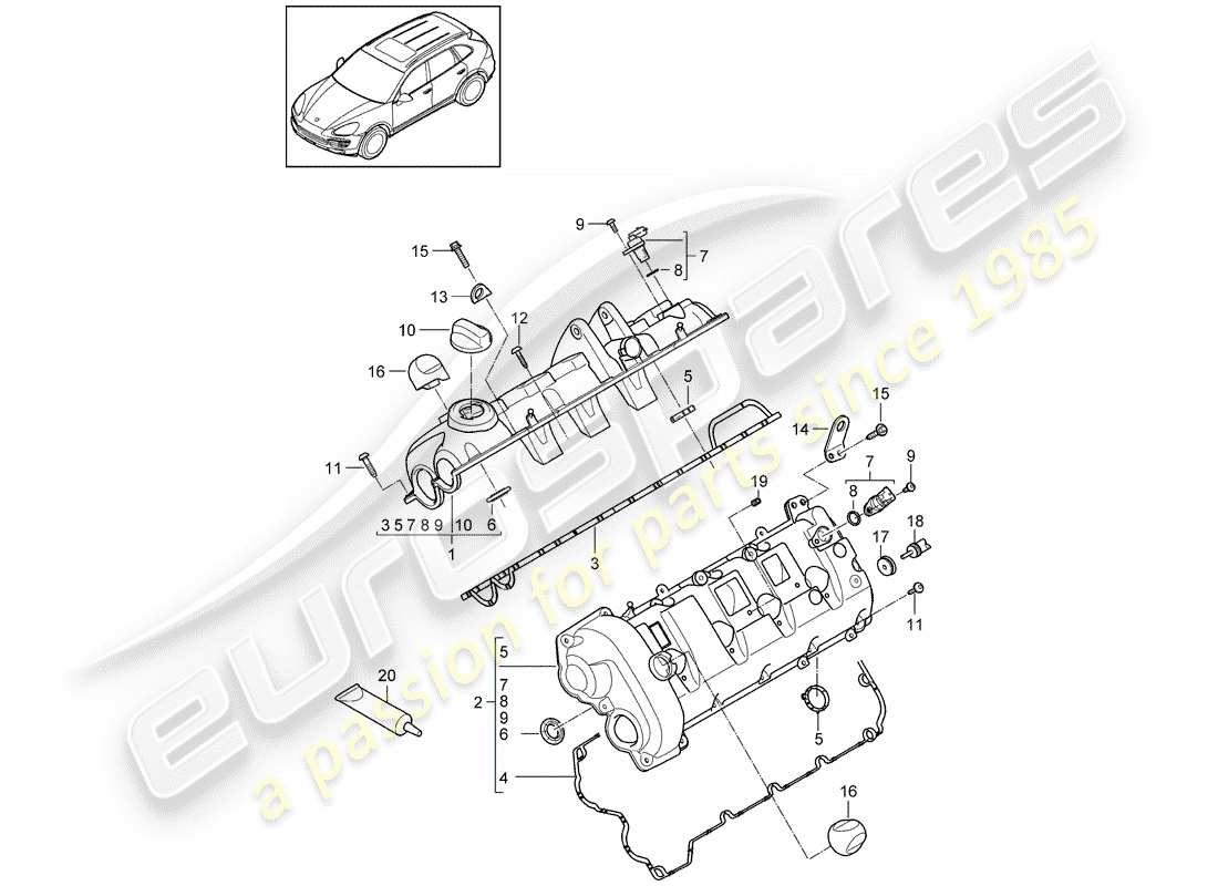 Porsche Cayenne E2 (2018) COPERCHIO VALVOLA Diagramma delle parti