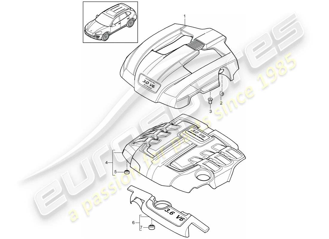 Porsche Cayenne E2 (2018) COPERTURA MOTORE Diagramma delle parti