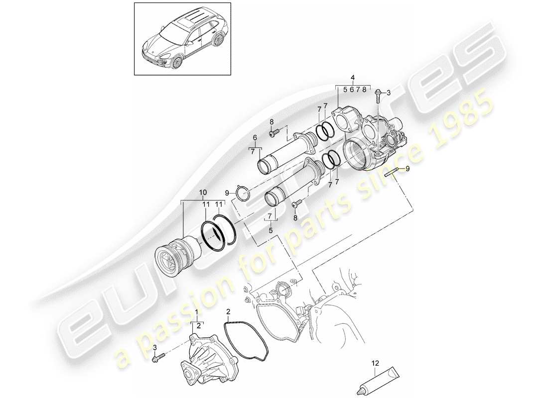 Porsche Cayenne E2 (2018) Pompa dell'acqua Diagramma delle parti
