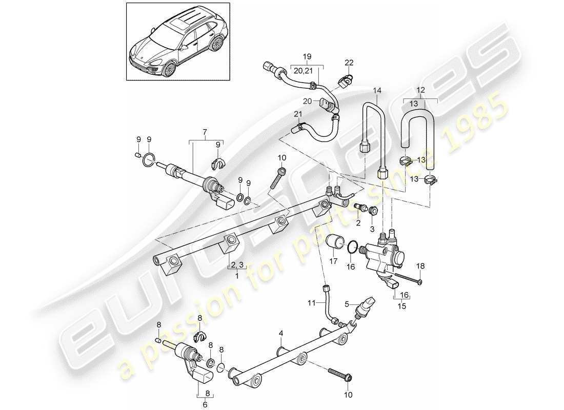 Porsche Cayenne E2 (2018) tubo di raccolta carburante Diagramma delle parti
